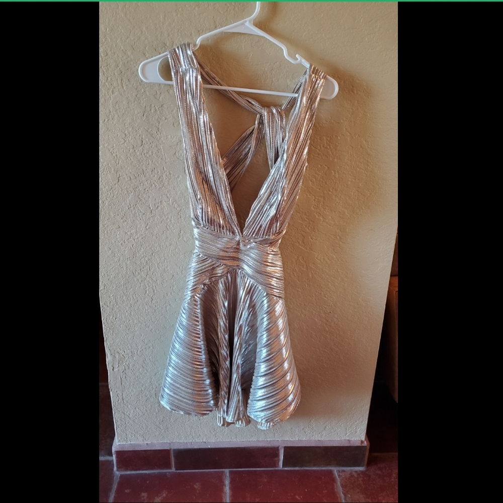 ASOS metallic silver gold dress